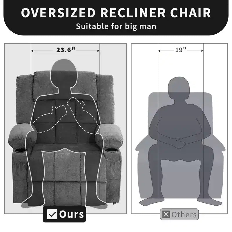 Sillón Reclinable de Masaje y Calor con Elevador Eléctrico, Tamaño Extragrande, 23.6, Sofá Individual Extragrande con Elevador Eléctrico para Ponerse de Pie, Carga Máxima 350 lb