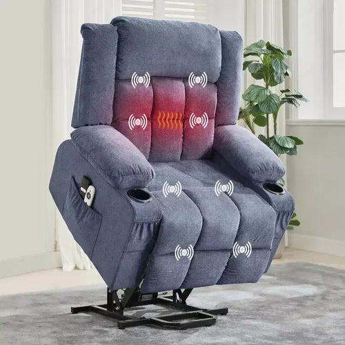 23.6 Oversized Power Lift Recliner Chair with Heat & Massage, Electric Lift for Standing Oversize Single Sofa, Max Load 350bls