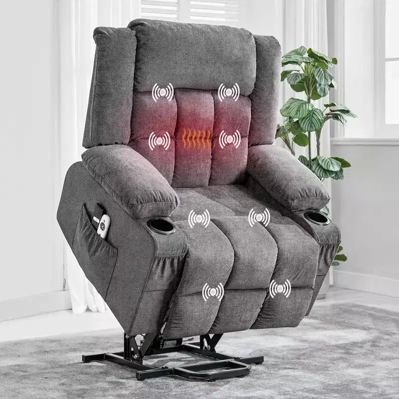 Sillón Reclinable de Masaje y Calor con Elevador Eléctrico, Tamaño Extragrande, 23.6, Sofá Individual Extragrande con Elevador Eléctrico para Ponerse de Pie, Carga Máxima 350 lb