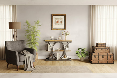 39 Industrial Entryway Table, 3-Tier Console Table Sofa Table with Hale-Circle Metal Frame