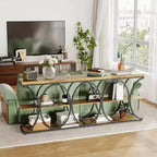 Mesa de Entrada Industrial de 39", Mesa Consola de 3 Niveles Mesa de Sofá con Estructura Metálica de Medio Círculo
