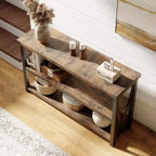 Mesa consola larga, mesa de entrada de madera estriada, mesa de sofá detrás del sofá