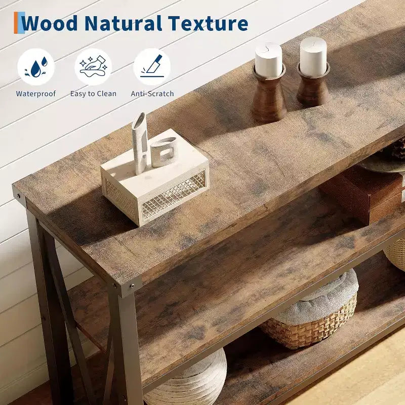 Mesa consola larga, mesa de entrada de madera estriada, mesa de sofá detrás del sofá