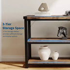 Mesa consola larga, mesa de entrada de madera estriada, mesa de sofá detrás del sofá