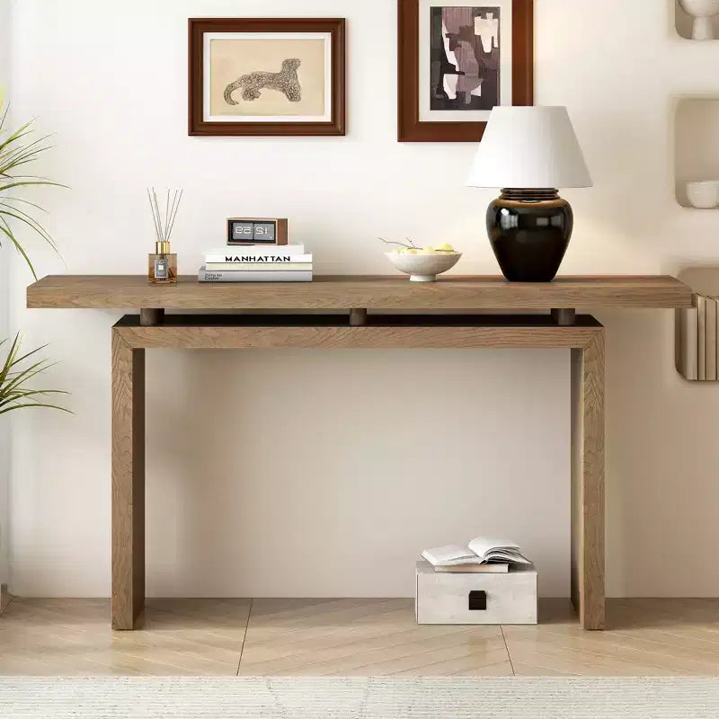 Mesa Consola Minimalista con Chapado de Fresno, Mesa de Entrada Moderna de Madera para Recibidor y Sala de Estar