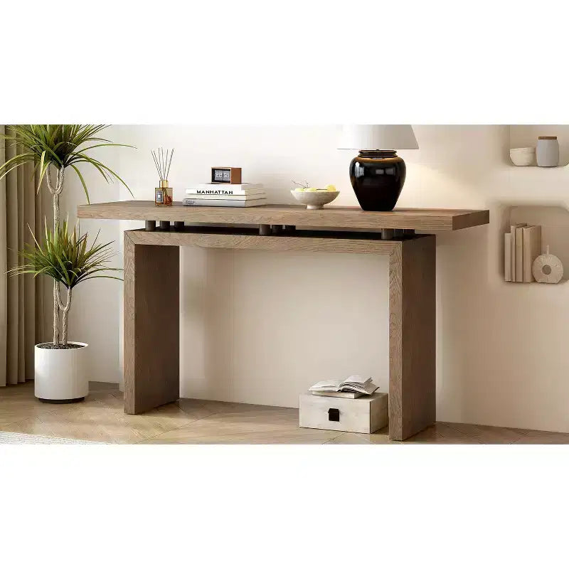 Mesa Consola Minimalista con Chapado de Fresno, Mesa de Entrada Moderna de Madera para Recibidor y Sala de Estar