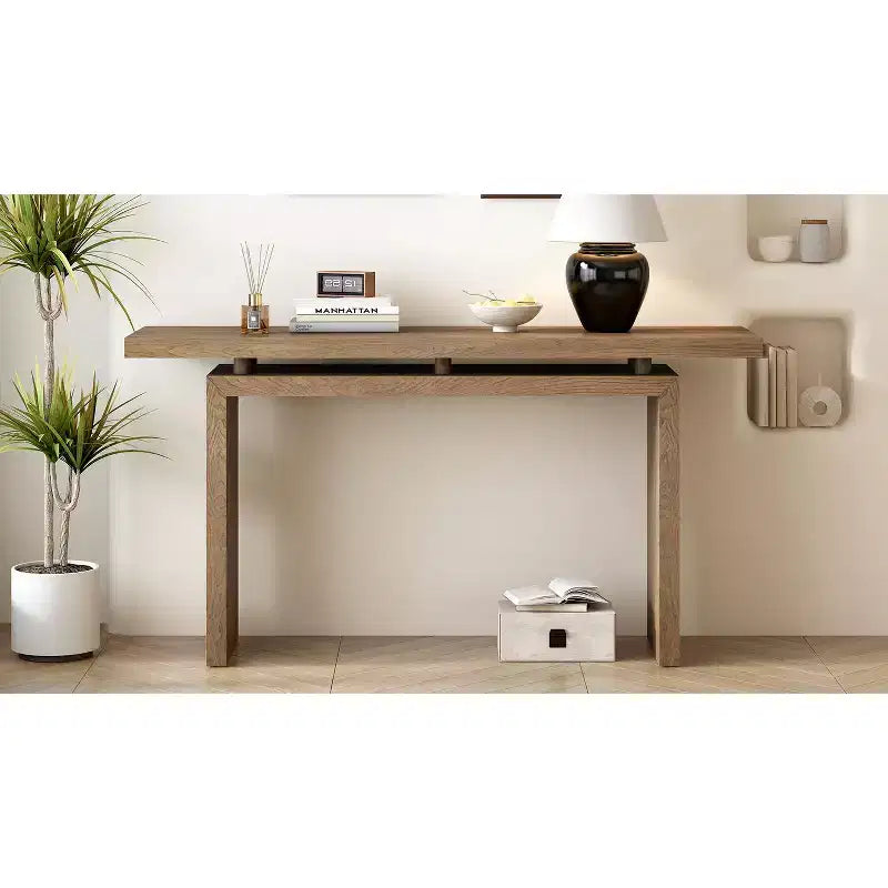 Mesa Consola Minimalista con Chapado de Fresno, Mesa de Entrada Moderna de Madera para Recibidor y Sala de Estar