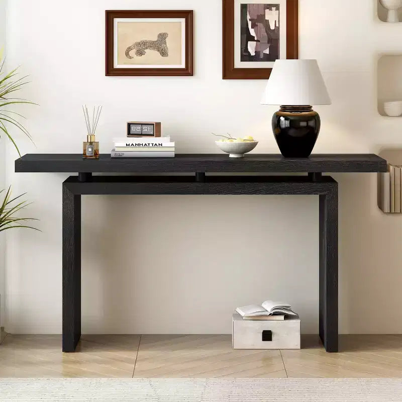 Mesa Consola Minimalista con Chapado de Fresno, Mesa de Entrada Moderna de Madera para Recibidor y Sala de Estar