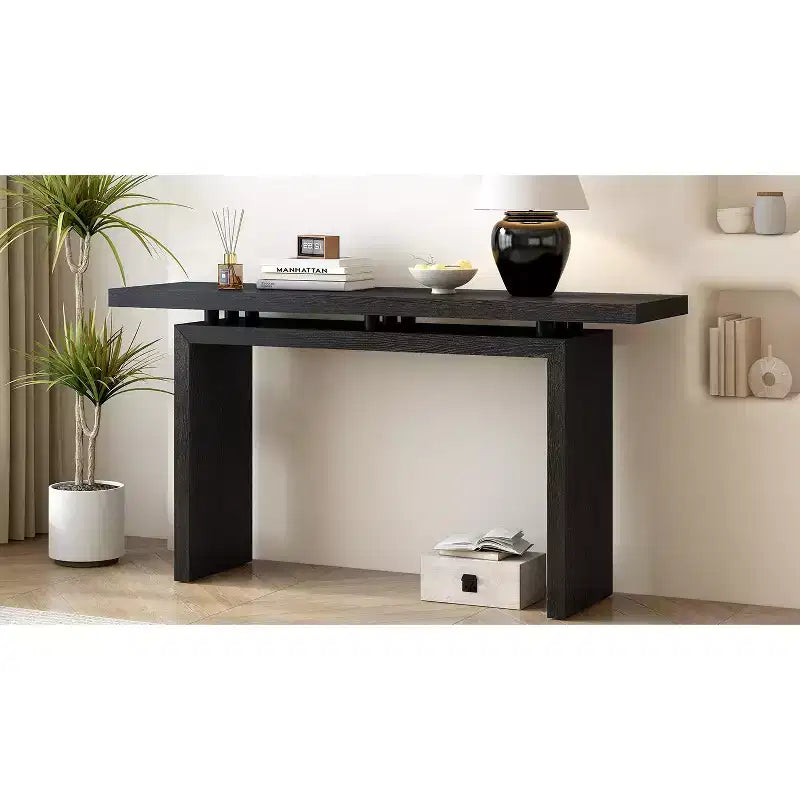 Mesa Consola Minimalista con Chapado de Fresno, Mesa de Entrada Moderna de Madera para Recibidor y Sala de Estar
