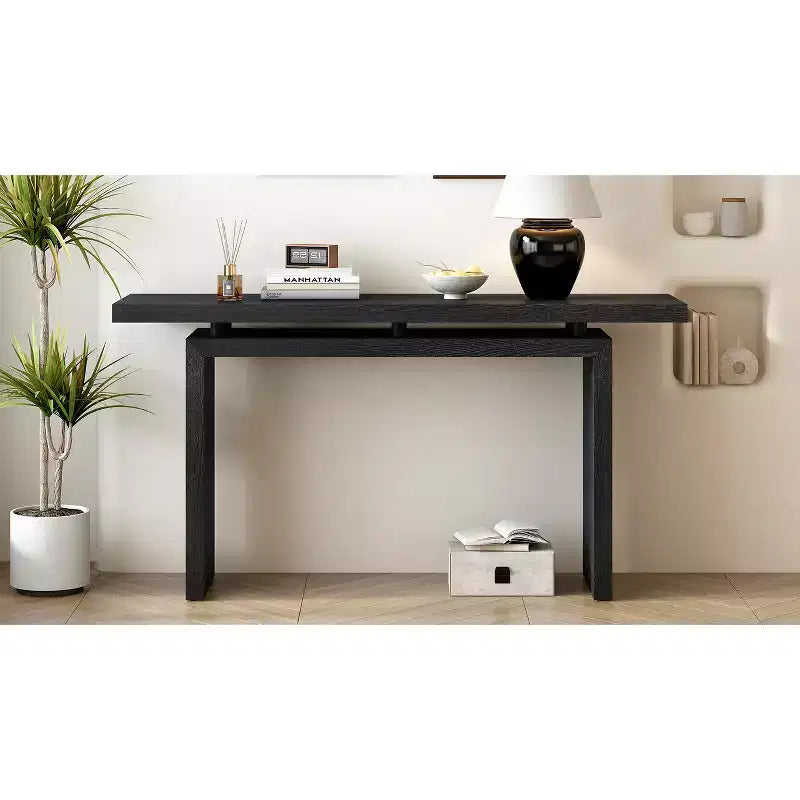 Mesa Consola Minimalista con Chapado de Fresno, Mesa de Entrada Moderna de Madera para Recibidor y Sala de Estar