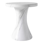 LeisureMod Isidra 19 Round Fiberstone Side Table with Marble-Inspired Finish and Flared Pedestal Base for Living Rooms, Patios, or Lounge Spaces