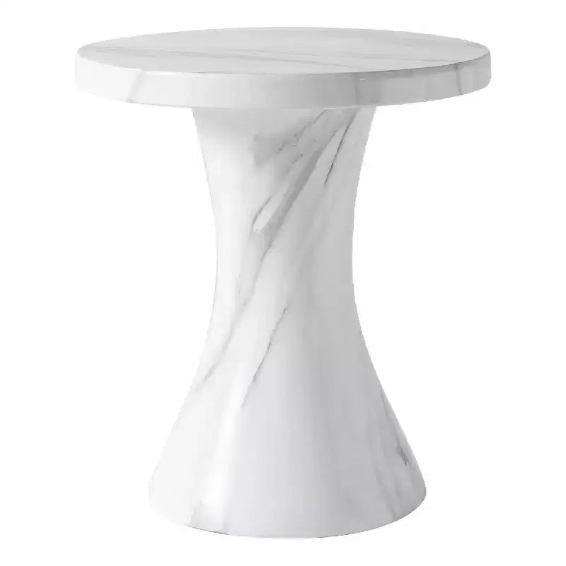 Isidra, mesa auxiliar redonda de fibra de piedra de 19 pulgadas con acabado inspirado en mármol y base de pedestal acampanada para salas de estar, patios o salones
