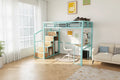 Bellemave Full Loft Bed w/Desk & Storage - Heavy Metal Frame, 4 Cabinets, Staircase & Rack Space-Saver for Kids/Teens Desk (Green)