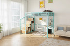 Bellemave Full Loft Bed w/Desk & Storage - Heavy Metal Frame, 4 Cabinets, Staircase & Rack Space-Saver for Kids/Teens Desk (Green)