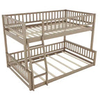 Litera Full XL sobre Queen con escalera y barandales – Estructura de madera marrón
