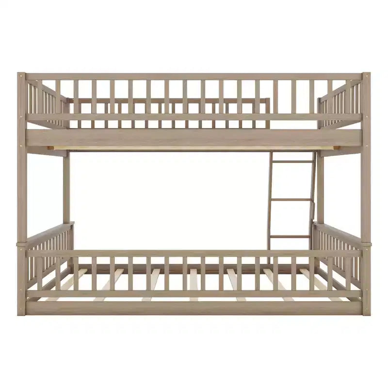 Litera Full XL sobre Queen con escalera y barandales – Estructura de madera marrón