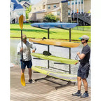 Soporte de almacenamiento para 2 kayaks – Resistente, ajustable, ruedas con seguro, para interior/exterior
