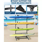 Soporte de almacenamiento para 2 kayaks – Resistente, ajustable, ruedas con seguro, para interior/exterior