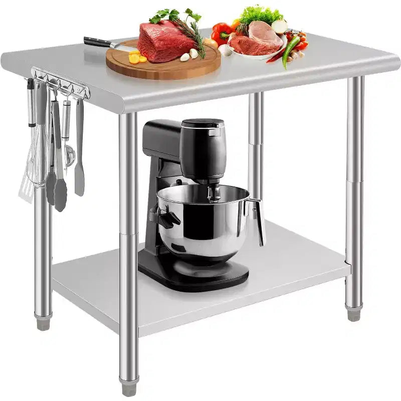 Mesa de trabajo de preparación de cocina comercial de 36*24*35 pulgadas con estante inferior ajustable, mesa de utilidad de acero inoxidable para restaurante, garaje, hotel, borde redondeado