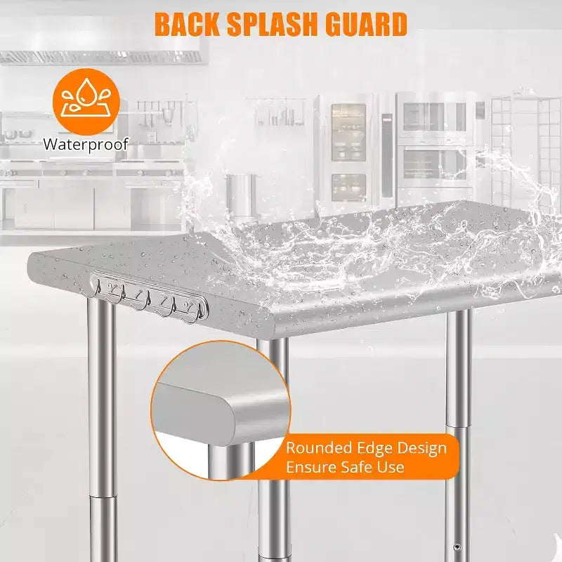 Mesa de trabajo de preparación de cocina comercial de 36*24*35 pulgadas con estante inferior ajustable, mesa de utilidad de acero inoxidable para restaurante, garaje, hotel, borde redondeado