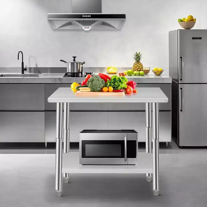Mesa de trabajo de preparación de cocina comercial de 36*24*35 pulgadas con estante inferior ajustable, mesa de utilidad de acero inoxidable para restaurante, garaje, hotel, borde redondeado