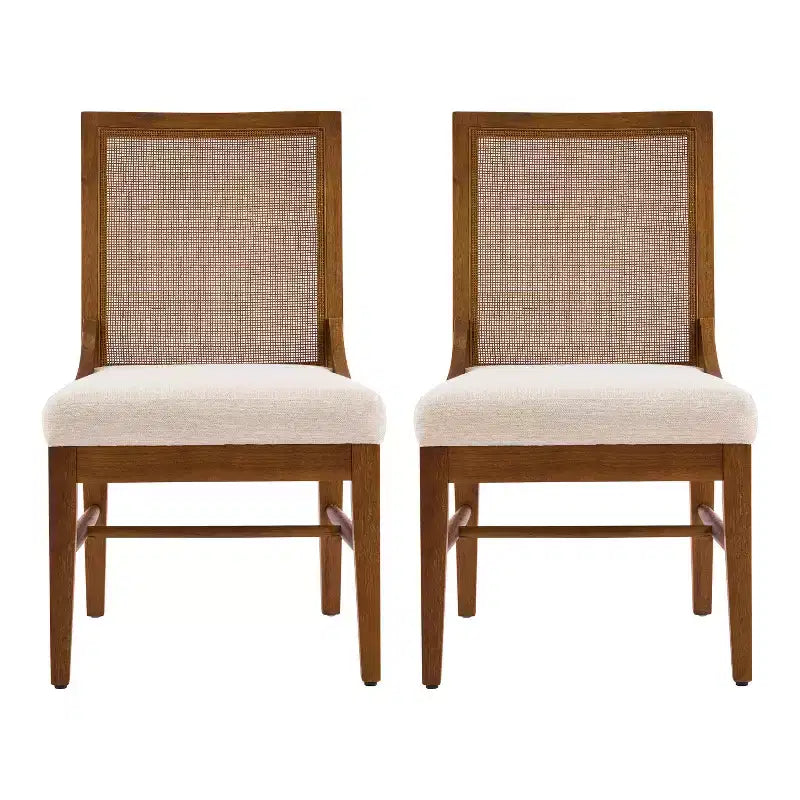 Sillas de comedor tapizadas de madera de caucho con respaldo de ratán – Juego de 2