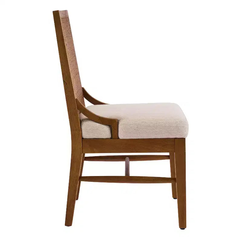 Sillas de comedor tapizadas de madera de caucho con respaldo de ratán – Juego de 2