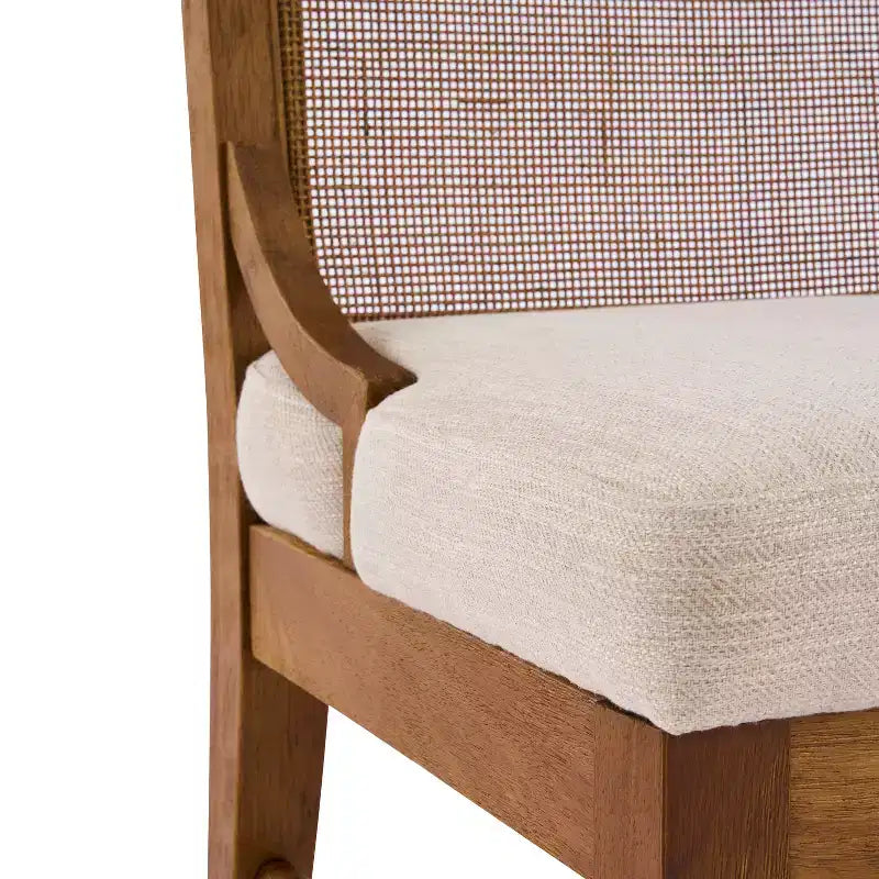 Sillas de comedor tapizadas de madera de caucho con respaldo de ratán – Juego de 2