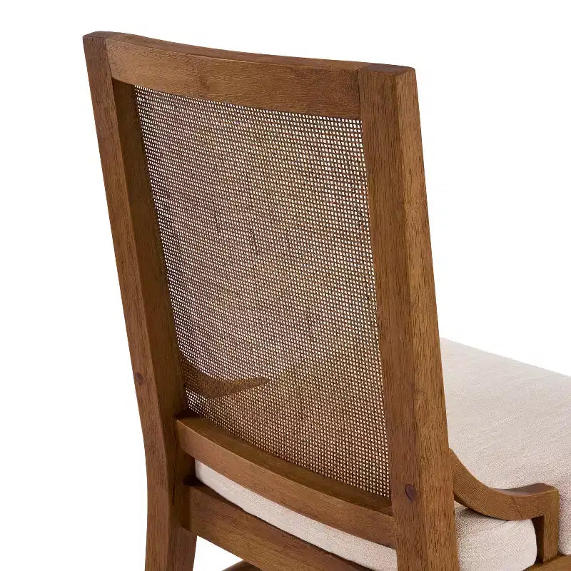 Sillas de comedor tapizadas de madera de caucho con respaldo de ratán – Juego de 2