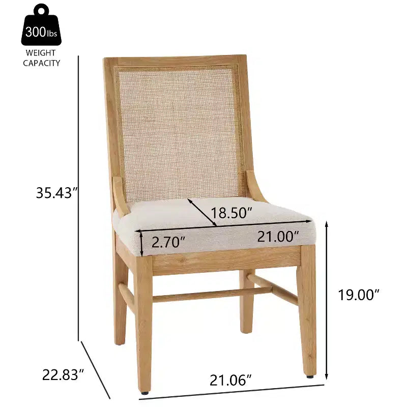 Sillas de comedor tapizadas de madera de caucho con respaldo de ratán – Juego de 2