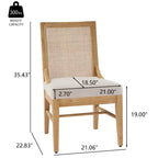 Sillas de comedor tapizadas de madera de caucho con respaldo de ratán – Juego de 2