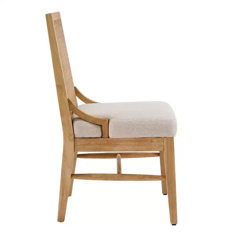 Sillas de comedor tapizadas de madera de caucho con respaldo de ratán – Juego de 2