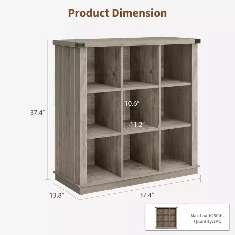 Estantería organizadora de 9 cubos – Librería horizontal estilo rústico de 4 niveles, 95 cm de madera