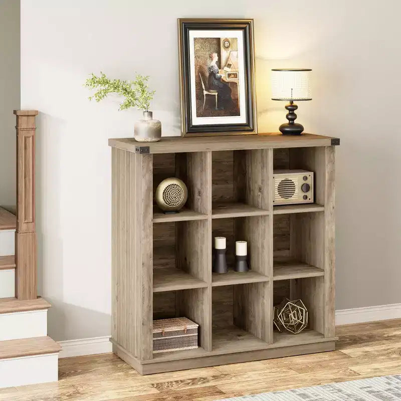 Estantería organizadora de 9 cubos – Librería horizontal estilo rústico de 4 niveles, 95 cm de madera