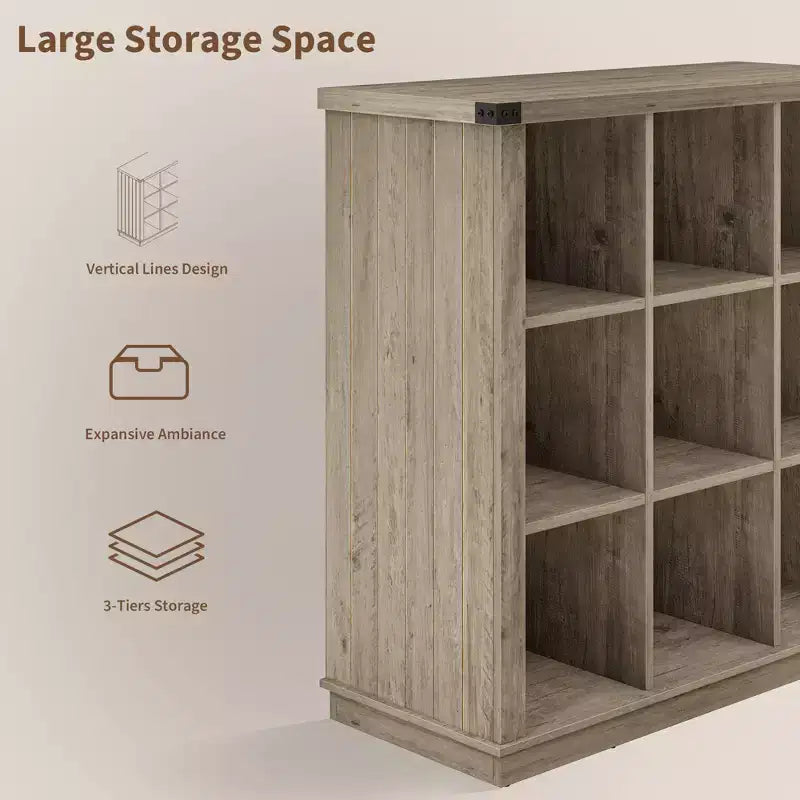 Estantería organizadora de 9 cubos – Librería horizontal estilo rústico de 4 niveles, 95 cm de madera