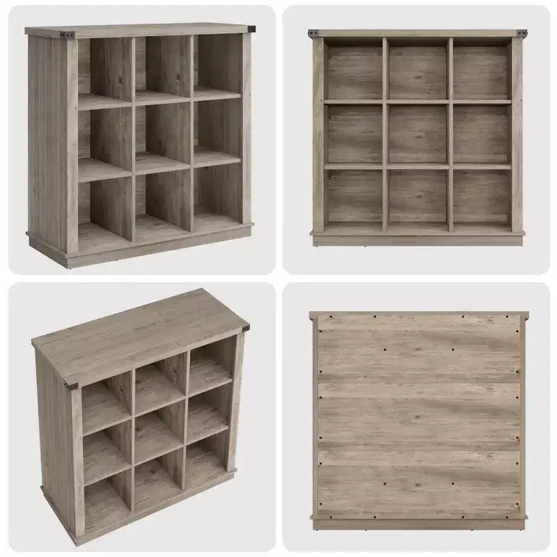 Estantería organizadora de 9 cubos – Librería horizontal estilo rústico de 4 niveles, 95 cm de madera