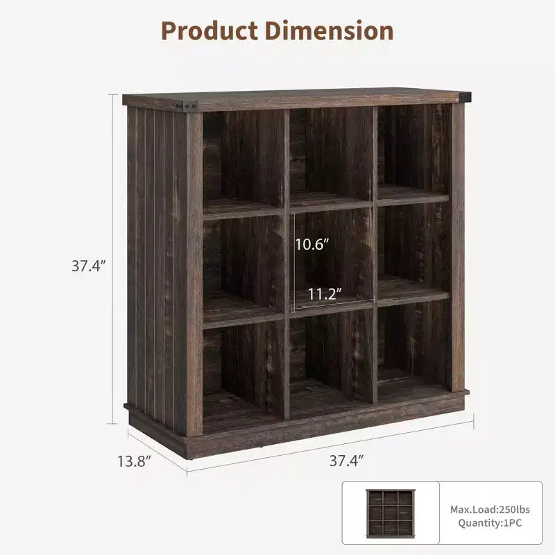 Estantería organizadora de 9 cubos – Librería horizontal estilo rústico de 4 niveles, 95 cm de madera