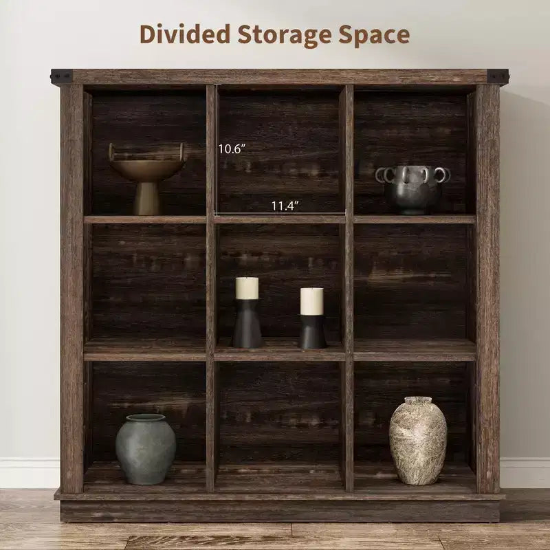 Estantería organizadora de 9 cubos – Librería horizontal estilo rústico de 4 niveles, 95 cm de madera