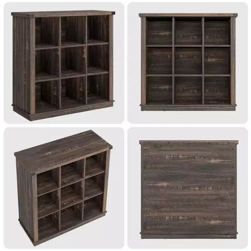 Estantería organizadora de 9 cubos – Librería horizontal estilo rústico de 4 niveles, 95 cm de madera