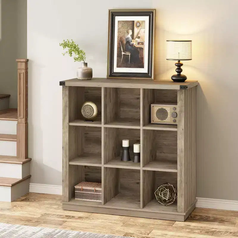 Estantería organizadora de 9 cubos – Librería horizontal estilo rústico de 4 niveles, 95 cm de madera