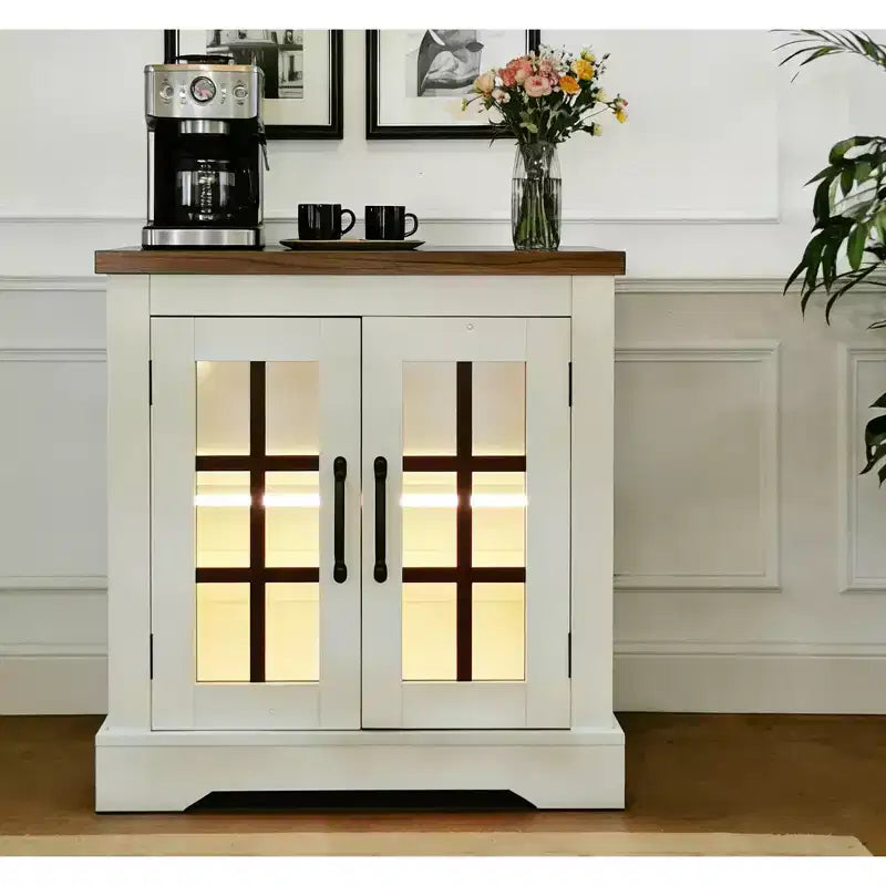 Aparador de bufé con almacenamiento, bufé con puertas de vidrio y toma de corriente para cocina, barra de café, sala de estar