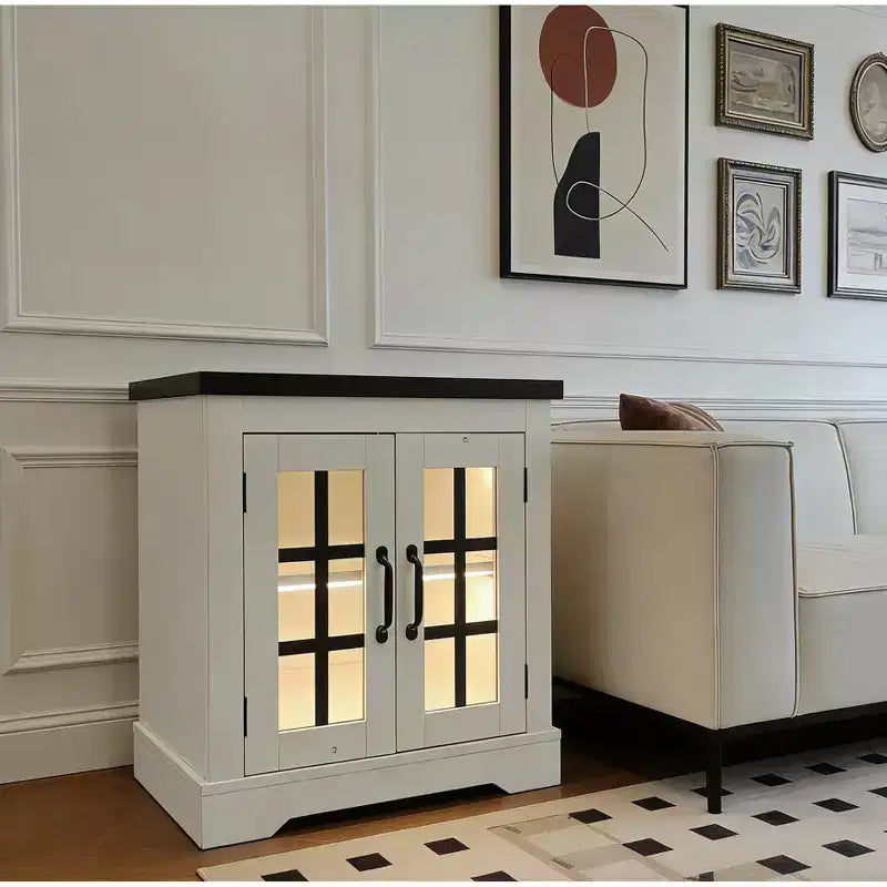 Aparador de bufé con almacenamiento, bufé con puertas de vidrio y toma de corriente para cocina, barra de café, sala de estar