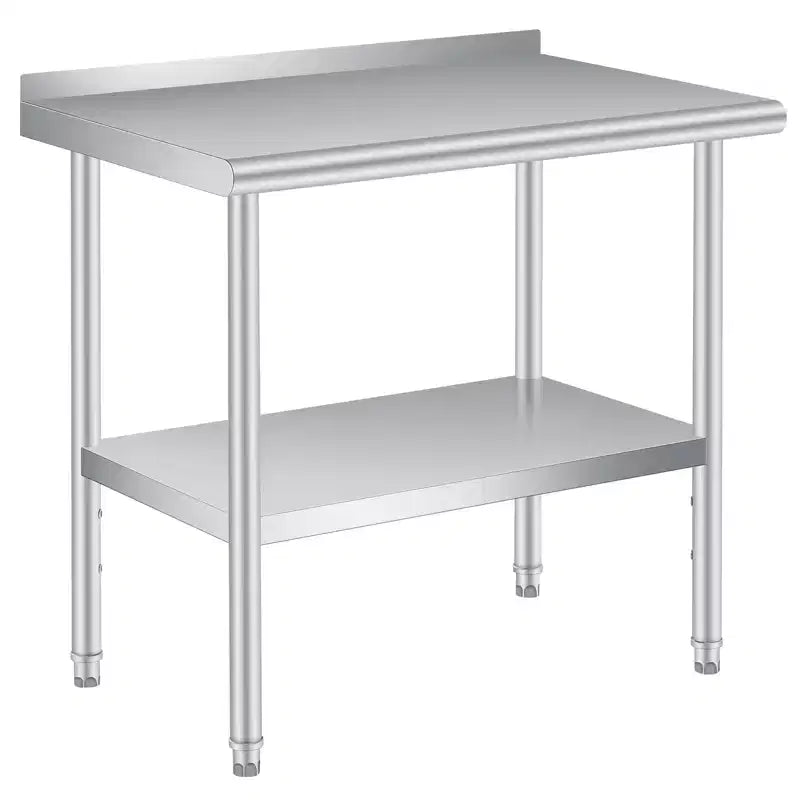 COZONY Stainless Steel Prep & Work Table with Backsplash, Heavy Duty Commercial Table with Adjustable Under Shelf for Kitchen, Restaurant, Business