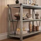 Mesa consola rústica con almacenamiento, mesa de sofá estrecha de 120 cm y mesa de entrada para sala de estar, mueble auxiliar de pasillo de madera de 3 niveles