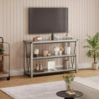 Mesa consola rústica con almacenamiento, mesa de sofá estrecha de 120 cm y mesa de entrada para sala de estar, mueble auxiliar de pasillo de madera de 3 niveles