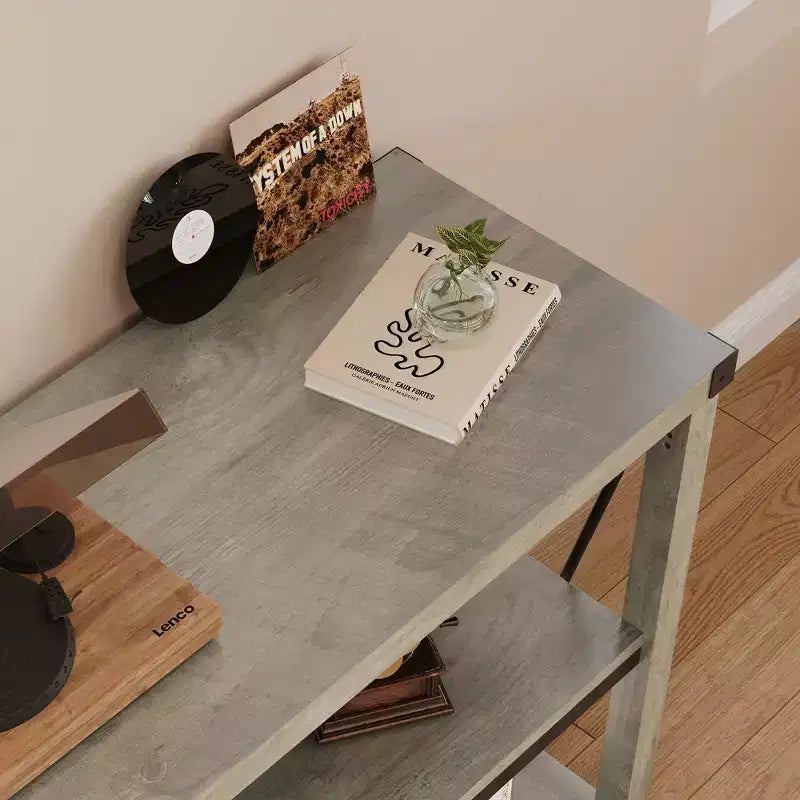 Mesa consola rústica con almacenamiento, mesa de sofá estrecha de 120 cm y mesa de entrada para sala de estar, mueble auxiliar de pasillo de madera de 3 niveles