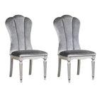 Juego de 2 sillas de comedor - Estructura de madera plateada, asientos tapizados de tela gris