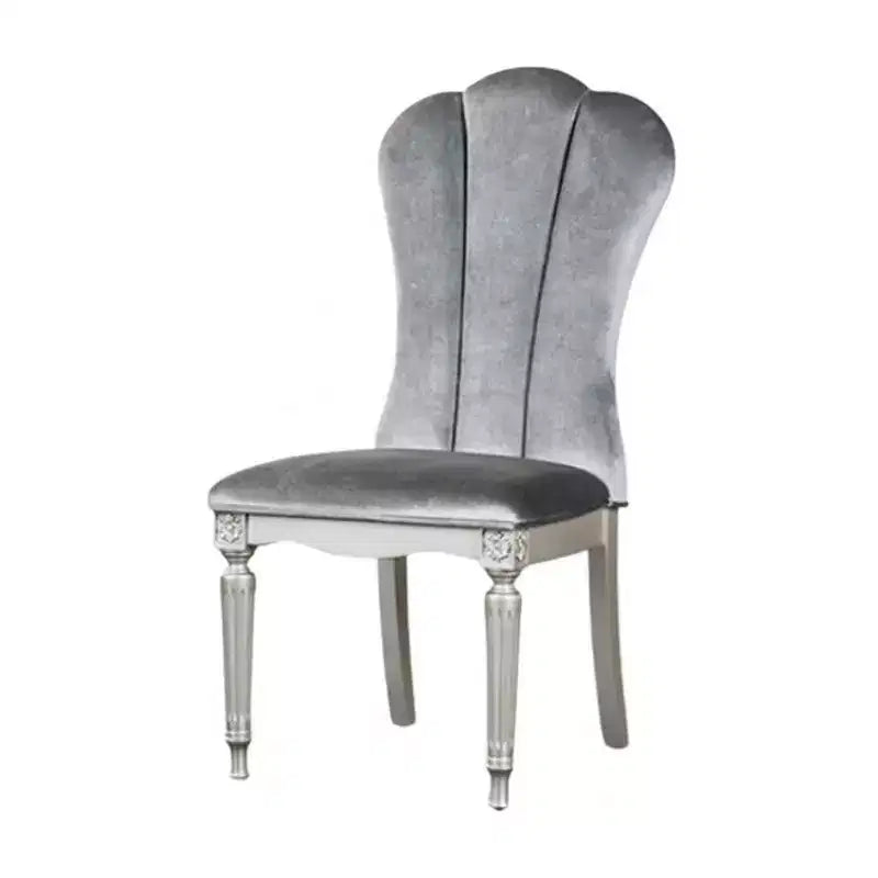 Juego de 2 sillas de comedor - Estructura de madera plateada, asientos tapizados de tela gris