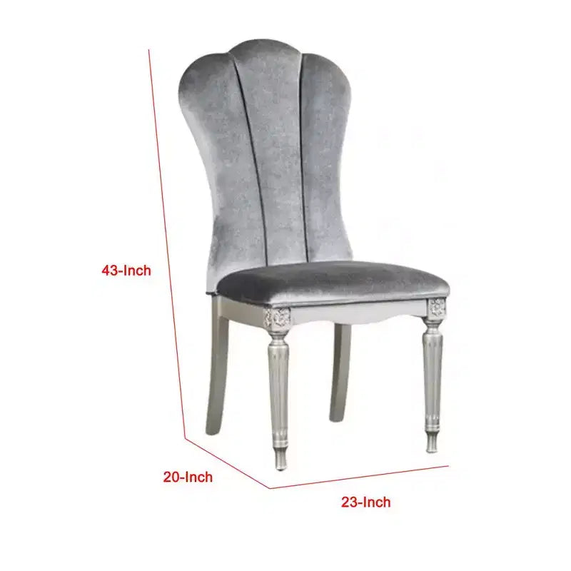 Juego de 2 sillas de comedor - Estructura de madera plateada, asientos tapizados de tela gris