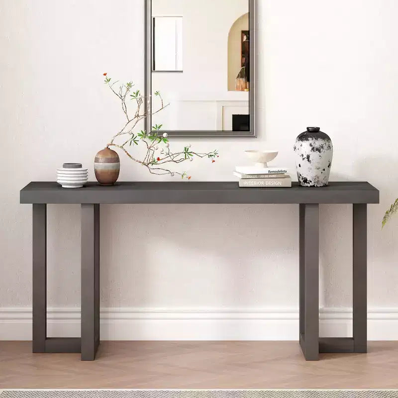 Mesa consola de madera única con diseño geométrico, mesa de entrada de madera moderna para sala de estar y recibidor